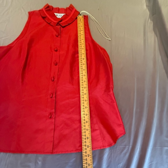 Carlisle 100% Silk Red Button Front Sleeveless Blouse Size 12/Large MSRP$225 - Picture 3 of 9